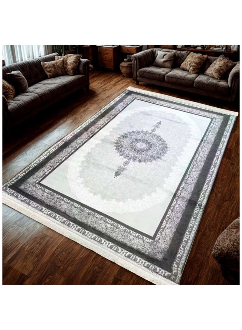 SMART HOME Large padded floor mat with a soft velvet surface and non-slip backing - Living room rug - Majlis rug - Lounge rug - Luxurious decorative rug - Elegant rug with modern patterns for living rooms and majlis - Size 400x300cm - Suitable for everyday use and entertaining - Image 3